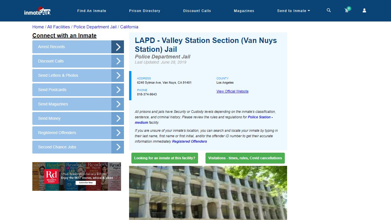 LAPD - Valley Station Section (Van Nuys Station) Jail - InmateAid